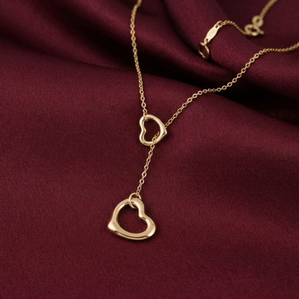 Tiffany Open Heart Lariat Necklace, Gold Filled