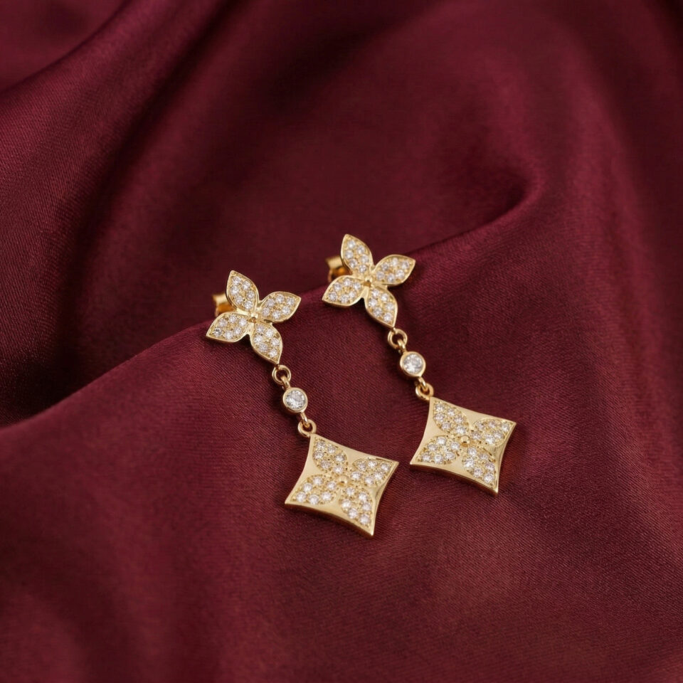 L.V Color Blossom Earrings, Gold Filled