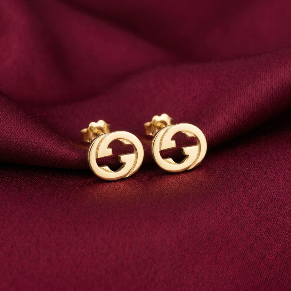 Gucci Interlocking Studs 2 Earrings, Gold Filled