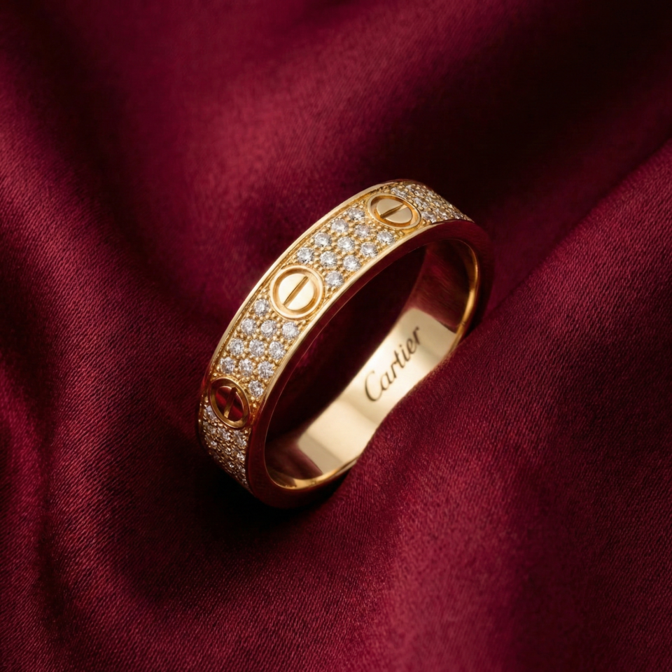 Cartier's, LOVE ring, Small Model, Paved, Gold Filled
