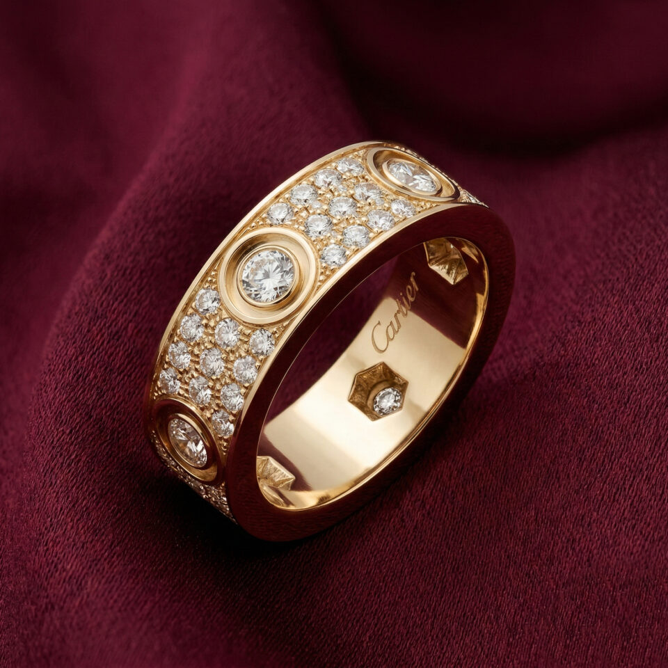 Cartier's, LOVE Ring Pave Stone, Gold Filled