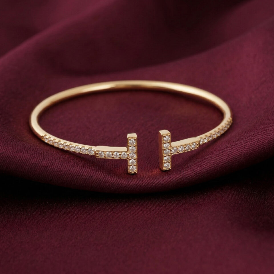 Tiffany T Pavé Sparkle Wire Bangle, Gold Filled