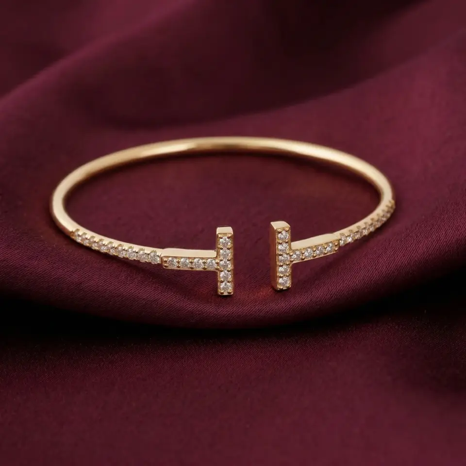 Tiffany T Pavé Sparkle Wire Bangle, Gold Filled