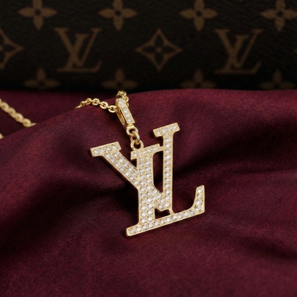 Unisex LV Large Pendant Necklace, Gold Filled