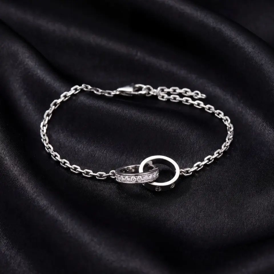 Cartier LOVE bracelet, on chain, half-paved