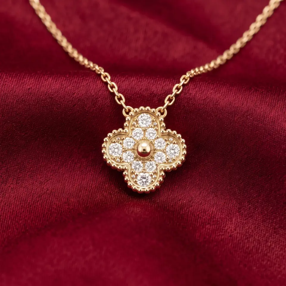 Van Cleef & Arpels, Vintage Alhambra with stones Necklace Gold Filled