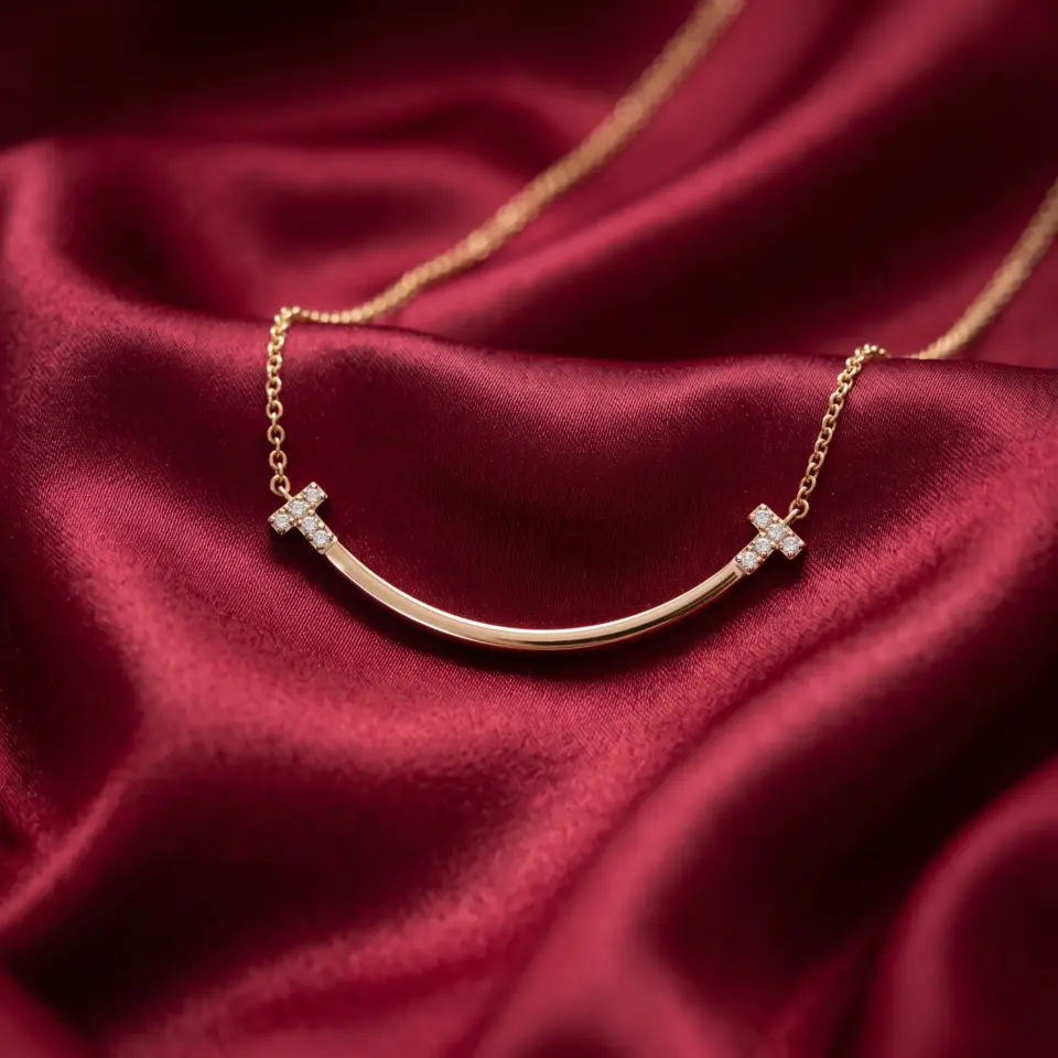 Tiffany T, Smile Small with 6 stones Necklace Gold Filled