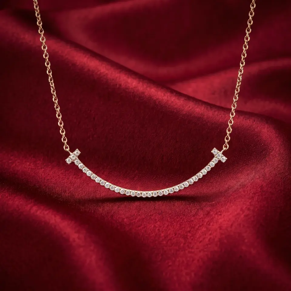 Tiffany T, Smile Small Paved Necklace Gold Filled