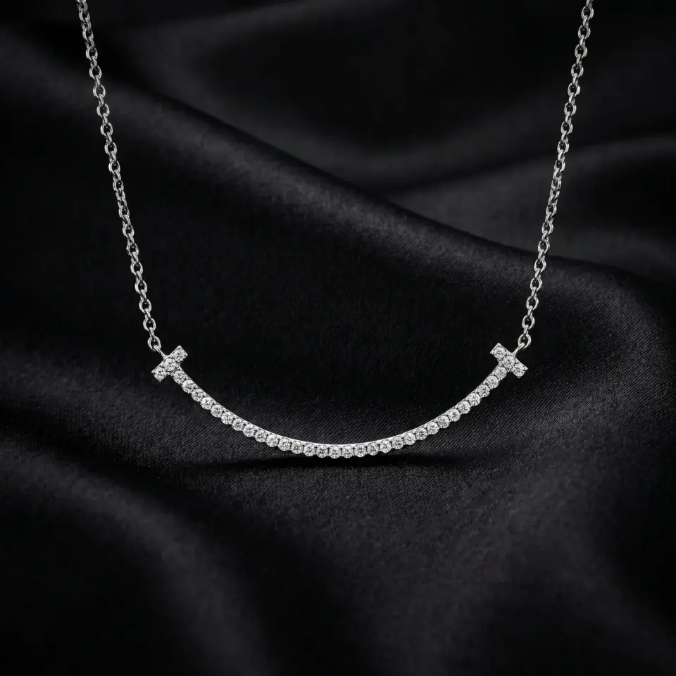Tiffany T, Smile Small Paved Necklace