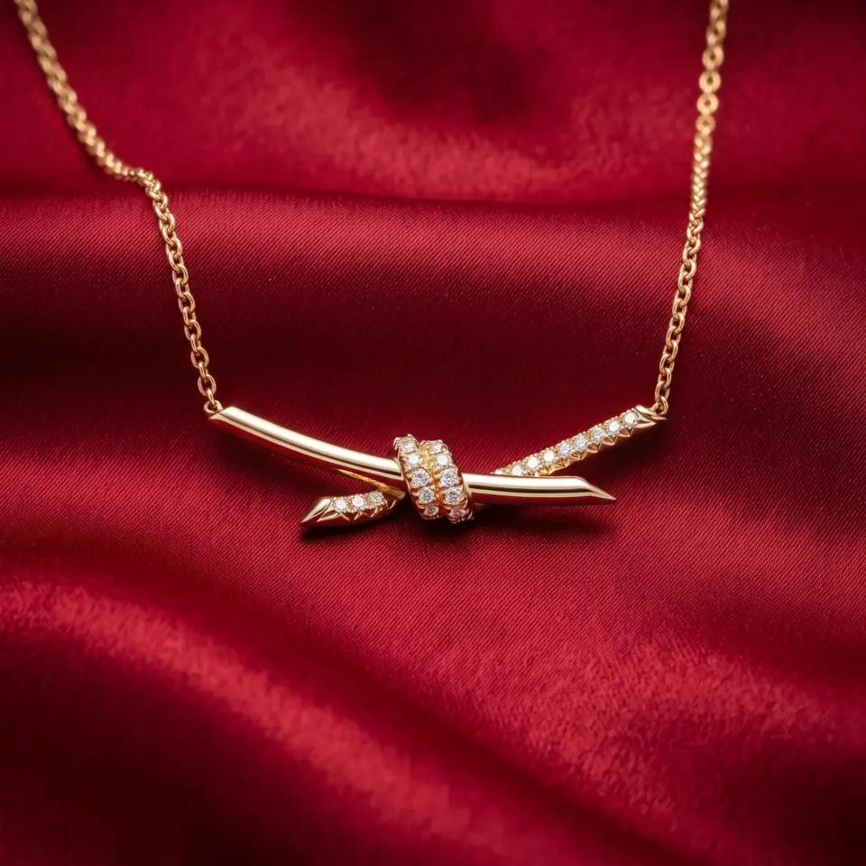 Tiffany Knot half-paved Necklace Gold Filled
