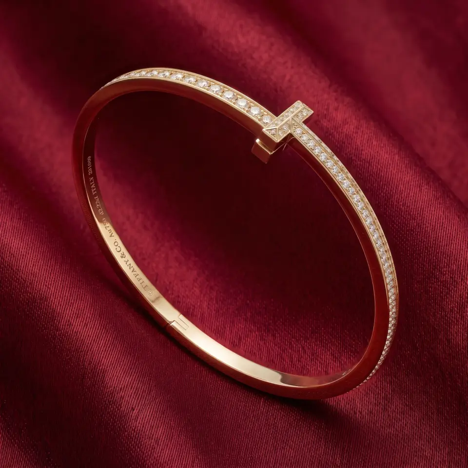 Tiffany T, T1 Narrow Pavé Hinged Bracelet Gold Filled