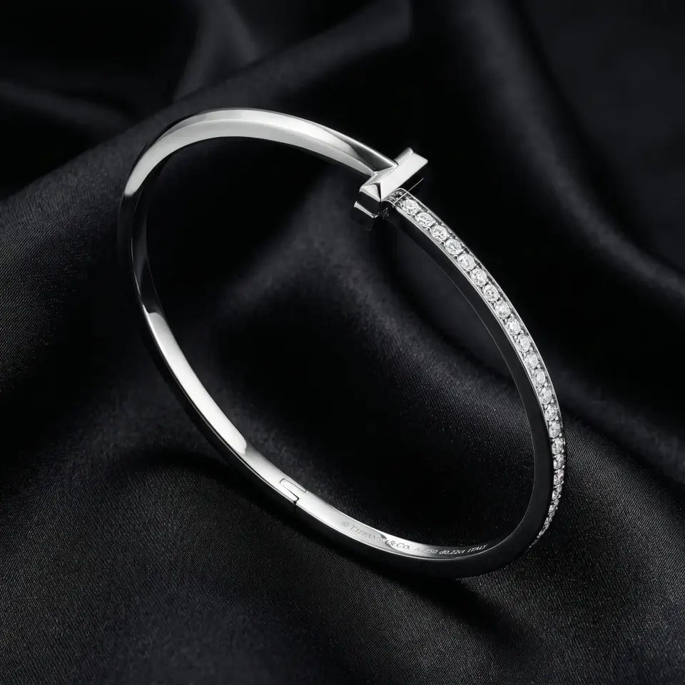 Tiffany T, T1 Narrow Half-Pavé Hinged Bracelet